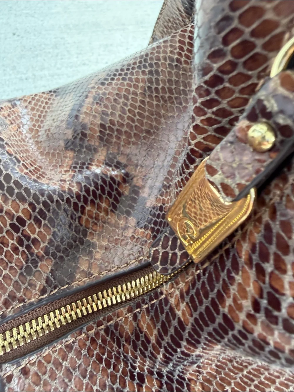 G.I.L.I. Got It Love It Exotic Brown Snakeskin Leather Large Convertible HoboBag